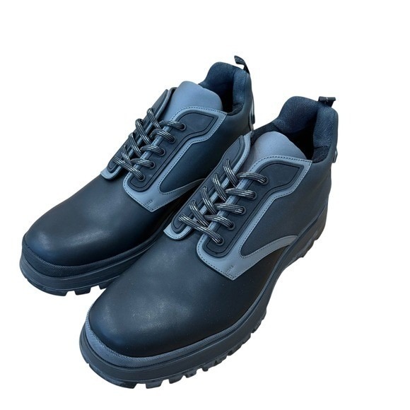 Prada Re-Nylon Leather Booties Black Grey Chunky Sole Lace Up Mens Boots Size 11